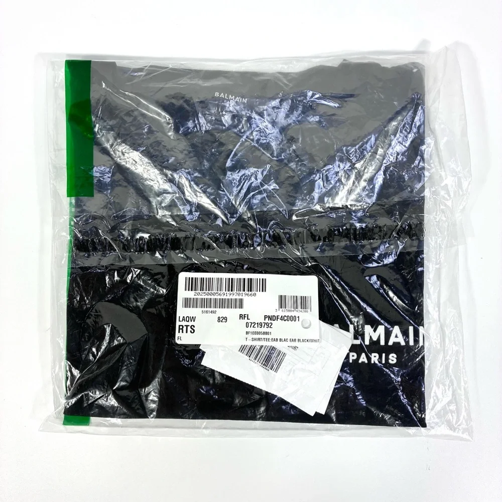 Balmain Cropped Eco-Designed Cotton T-Shirt Tee Flocked Logo Black XL NWT - Picture 12 of 14